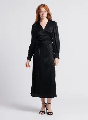 KALA - Vestido largo cruzado satinado en negro