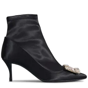 Roger Vivier Zapatos Mujer Botines Hebilla Flores Strass en Seda Satén Tacón 60mm-Negro